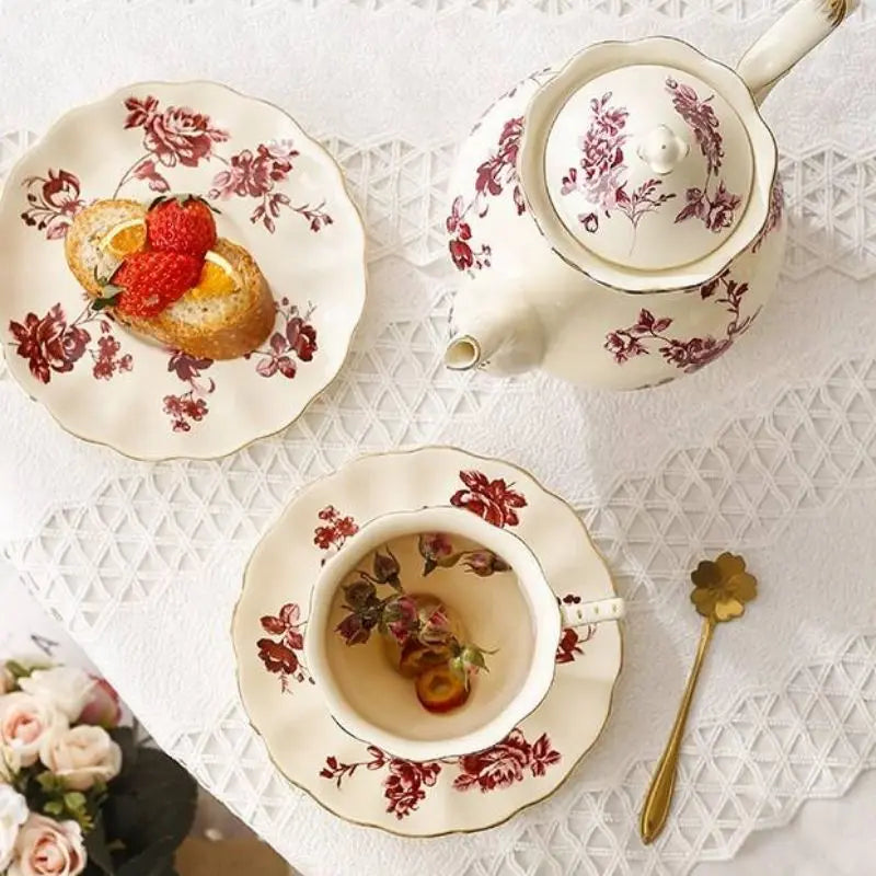 Vintage Vignette - Colección de té de la tarde de lujo con plato decorativo