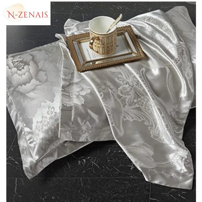 Silken Splendor - European Gray Jacquard Bedding Collection
