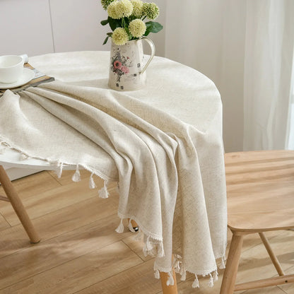 Harmony Checkered Elegance - Round Cotton Linen Tablecloth