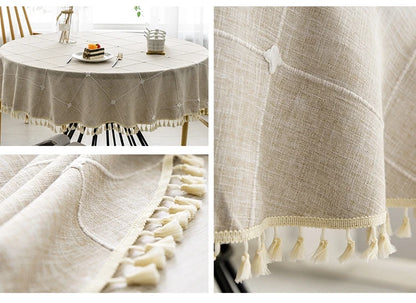 Harmony Checkered Elegance - Round Cotton Linen Tablecloth