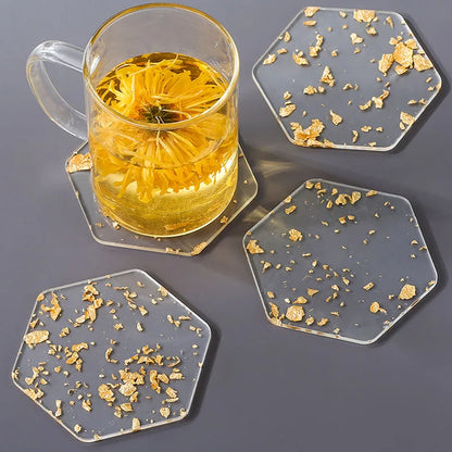 Juego de 6 posavasos acrílicos con lámina de oro Elegance Aura