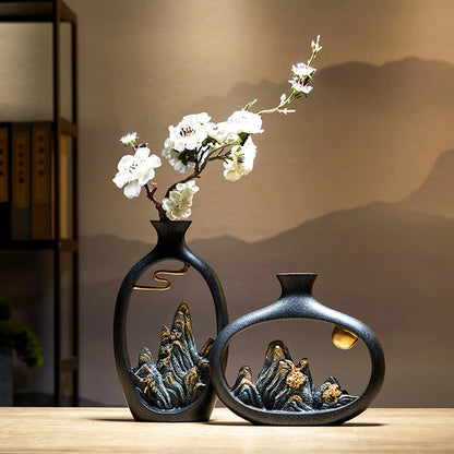 Mountain Majesty - New Chinese Style Resin Scenery Vase