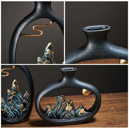 Mountain Majesty - New Chinese Style Resin Scenery Vase