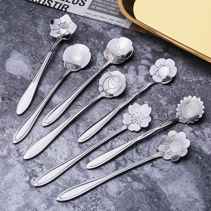 Floral Savor - Stainless Steel Teaspoon Collection in Silver and Gold