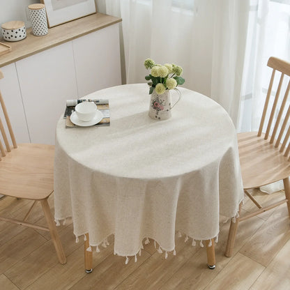 Harmony Checkered Elegance - Round Cotton Linen Tablecloth