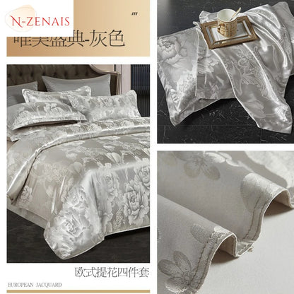 Silken Splendor - European Gray Jacquard Bedding Collection