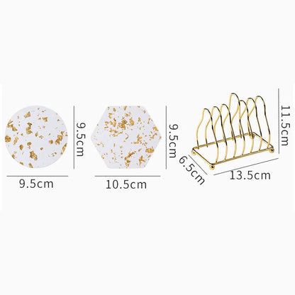 Juego de 6 posavasos acrílicos con lámina de oro Elegance Aura