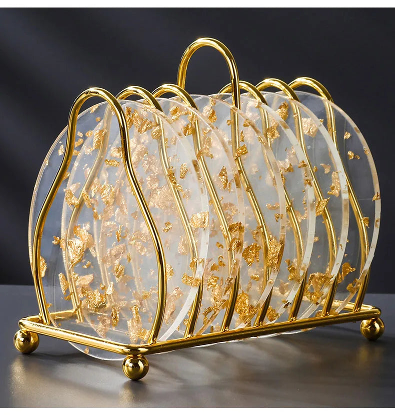 Juego de 6 posavasos acrílicos con lámina de oro Elegance Aura