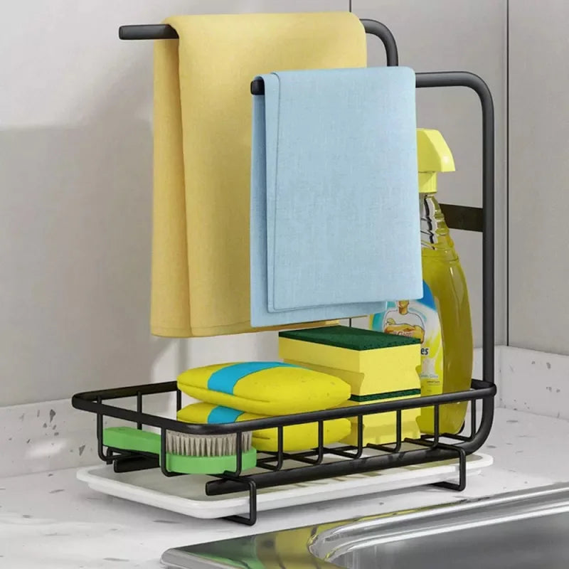 AquaTidy – Kitchen Sponge & Towel Rack with Soap Dish Drainer