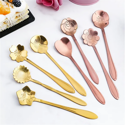 Floral Savor - Stainless Steel Teaspoon Collection in Silver and Gold