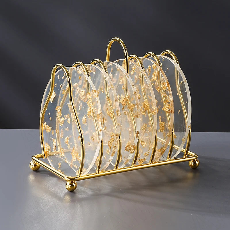 Juego de 6 posavasos acrílicos con lámina de oro Elegance Aura