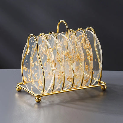 Juego de 6 posavasos acrílicos con lámina de oro Elegance Aura