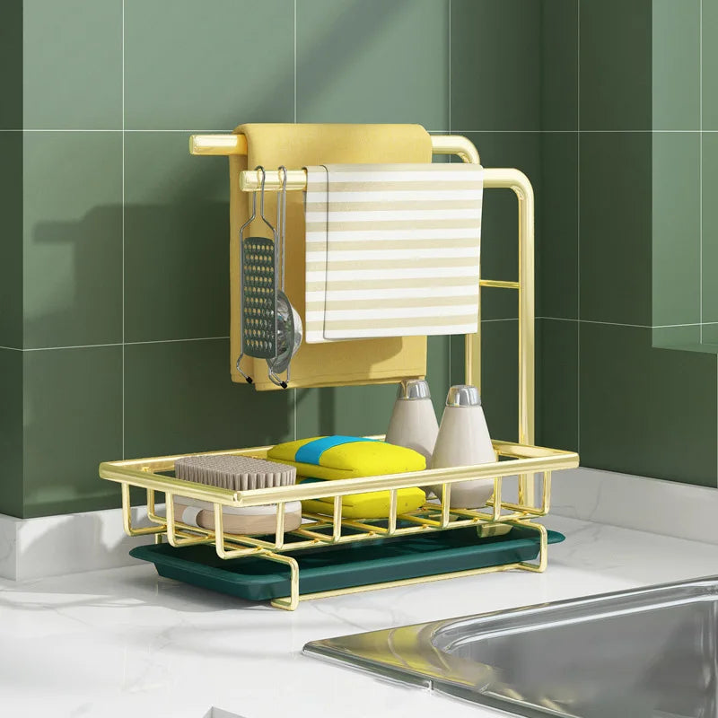 AquaTidy – Kitchen Sponge & Towel Rack with Soap Dish Drainer