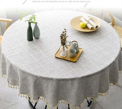 Harmony Checkered Elegance - Round Cotton Linen Tablecloth