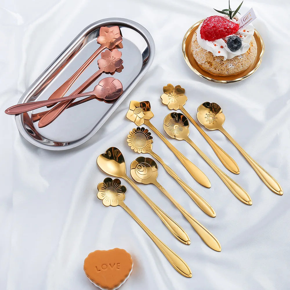 Floral Savor - Stainless Steel Teaspoon Collection in Silver and Gold