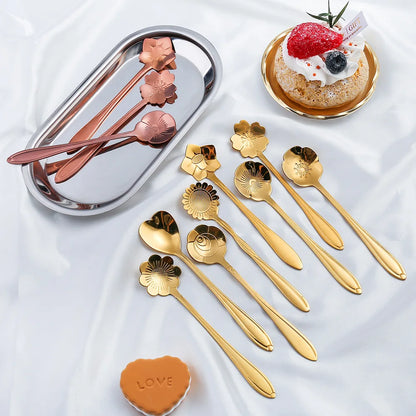 Floral Savor - Stainless Steel Teaspoon Collection in Silver and Gold